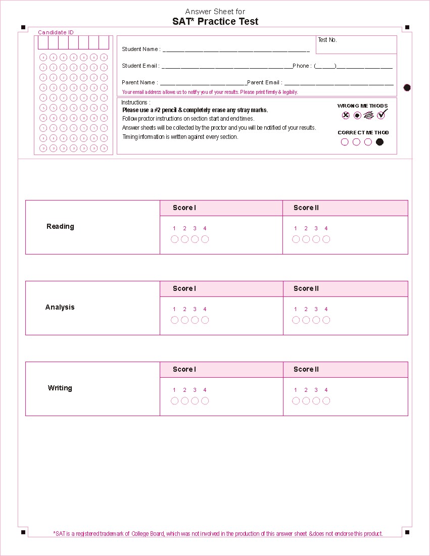 SAT OMR Sheet 3 Template